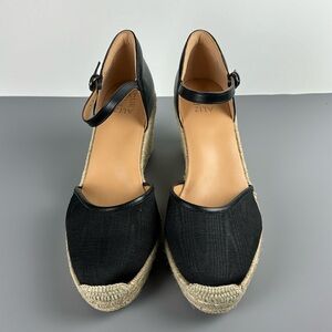 NATURALIZER  Bianca Fabric & Leather Espadrille Wedges, Black, Women Size 11 NEW
